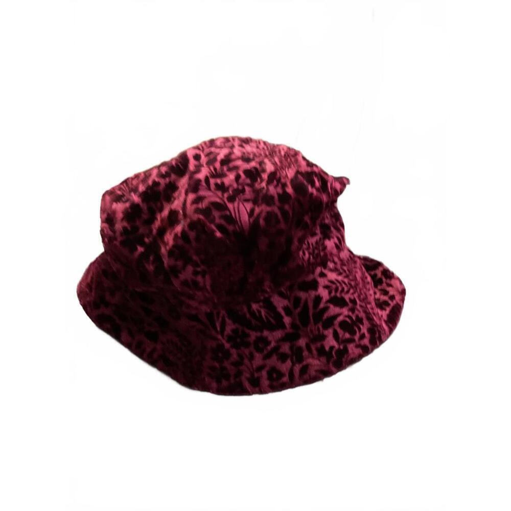 Neck work Burnout Velvet Floral Pattern Hat - Rich Burgundy